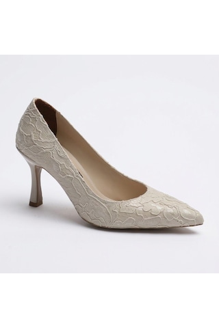 Kuum London K70-4777 Bej Ökçeli 7 Cm Kadın Abiye Ayakkabı