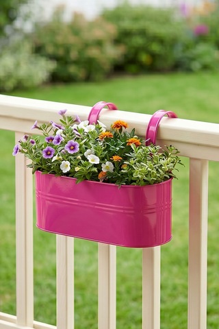 Askılı Metal Elips Saksı - Sökülebilir Askılı Balkon Saksılık Ve Çiçeklik 7 Litre Pembe