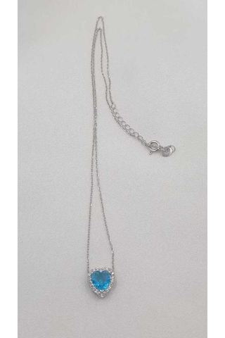Vog Aqua Swarovski Taşlı S ModelKalp Detay 925 Gümüş Kolye