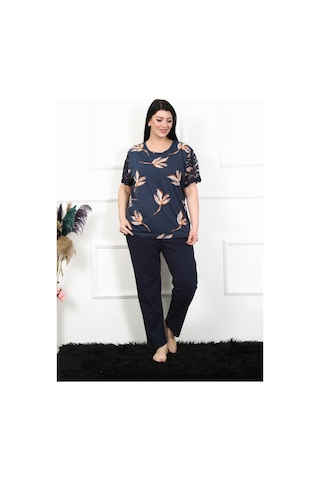 Akbeniz Kadın 5xl-6xl-7xl-8xl Büyük Beden Kısa Kol Pijama Takım 75005-lacivert Lacivert
