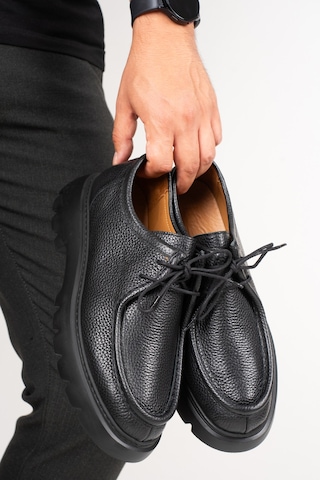Fame Step Hakiki Deri Erkek Casual Ayakkabı +4.5 Cm Boy Uzatan Kalın Taban Günlük Bağcıklı Comfort Vicenza siyah