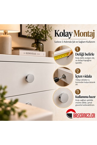 Haskan Yuvarlak Düğme Kulp Krom