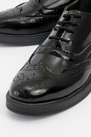 Luvishoes Avra Siyah Rugan Hakiki Deri Kadın Oxford Ayakkabı Siyah-Rugan
