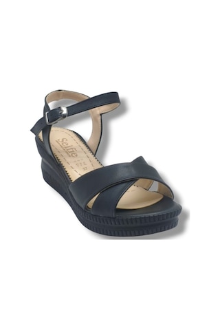 Selfie 4252-26 Cilt Çapraz Bant Dolgu Taban Fashion Kadın Sandalet 6cm Siyah