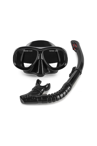 Profesyonel Şnorkel İki Parçalı Silikon Tam Kuru Şnorkel Büyük Çerçeve Sis Geçirmez Dalış Gözlüğü Seti Siyah