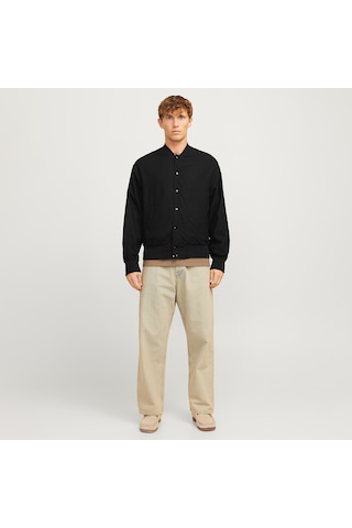 Jack & Jones Jack&jones Ario Linen Bomber Erkek Siyah Yuvarlak Yaka Ceket Siyah