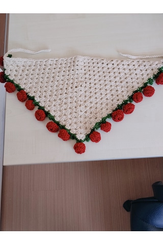 Gül Detaylı Pinterest Bandana Bej - Kırmızı