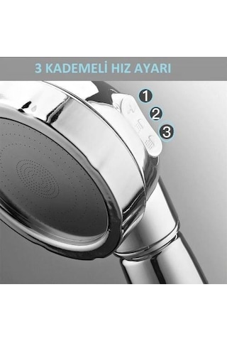 Gerçek Su Tasarruflu 3 Fonksiyonlu Banyo Duş Başlığı Gri