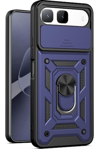 Teleplus İnfinix Hot 60i 5g Kılıf Magnetik Standlı Kamera Korumalı Slide Sürgülü Cover Kapak Lacivert