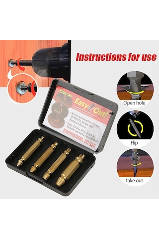 Tangshopping 4 Adet Çift Taraflı Hasarlı Vida Çıkarıcı Saplama Cıvata Sökücü Alet Seti Kolay Çıkış Titanyum Kaplama