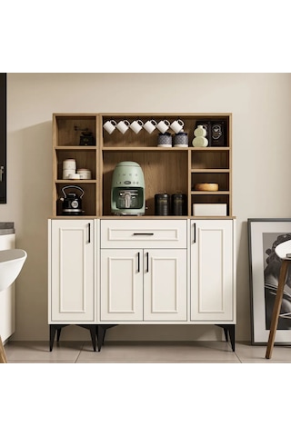 MEZZA SET 5250-5251 MIVA Kahve Köşesi (Çıtalı) Çok Amaçlı Dolap Kiler Mutfak Dolabı Sepet Beyaz