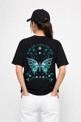 Bayloranzzo Love You More %100 Pamuk Heavy Cotton Premium Kalite Kadın Tişört Siyah