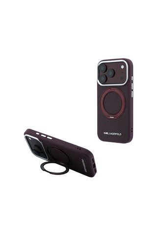 Apple iPhone Uyumlu 18 Pro Kılıf Karl Lagerfeld Lisanslı M-safeli Metal Logo Pu Saffiano 360 Standlı Kapak Bordo