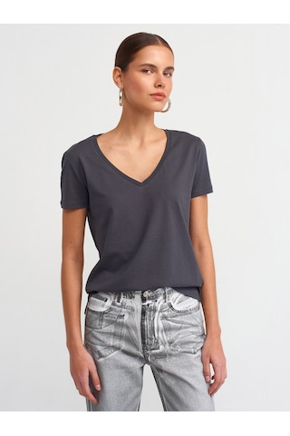 Dilvin V Yaka Basic T-shirt Antrasit