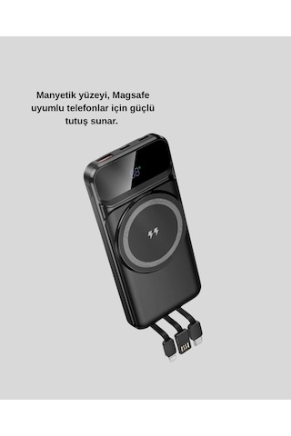 15w Kablosuz Hızlı Şarjlı 10000 Mah Powerbank - Taşınabilir, Led Göstergeli