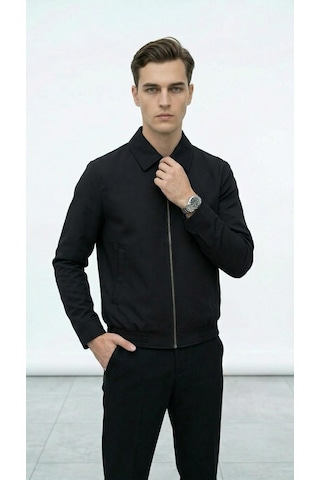 Plus Scorpion Erkek Slim Fit Bomber Fermuarlı Mont Ceket Esnek Kumaş Günlük Şık Casual Ceket Siyah