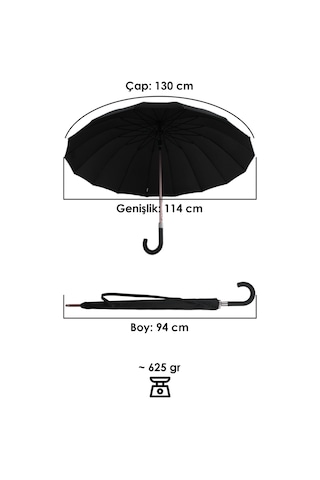 Marlux 16 Telli Fiberglass Kırılmaz Rüzgar Korumalı Lüx Premium Şemsiye Mar10141 - Siyah