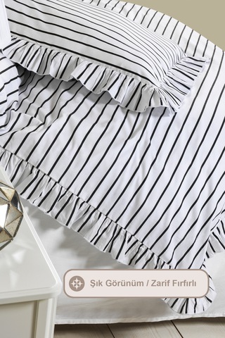 Elart Lara Nevresim Takımı Çift Kişilik Lastikli Çarşaf %100 Pamuk Ranforce Fırfırlı 200x220 Cm Siyah Siyah