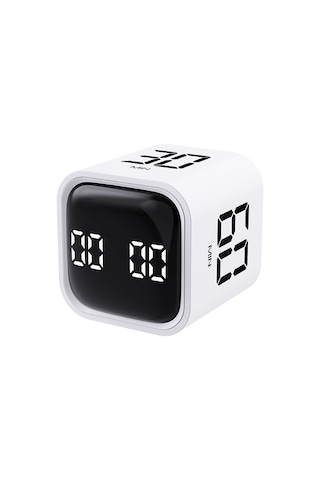 Dijital Şarjlı Pomodoro Zamanlayıcı Küp Flip Timer Öğrenci Ders Çalışma Saati, Mutfak Kronometresi Beyaz