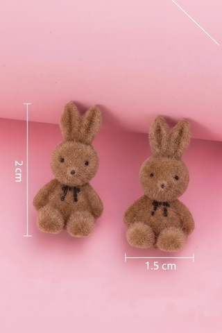 Sevimli Kahverengi Peluş Tavşan Küpe Çok Renkli