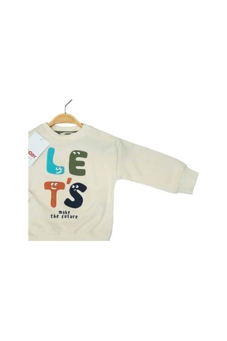 Çikoby Erkek Bebek Dinazor Baskılı Sweatshirt-13565 Krem