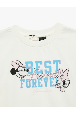 Koton Minnie Mouse Baskılı Pamuklu Kısa Kollu Bisiklet Yaka Lisanslı Tişört Ekru 6skg10660ak