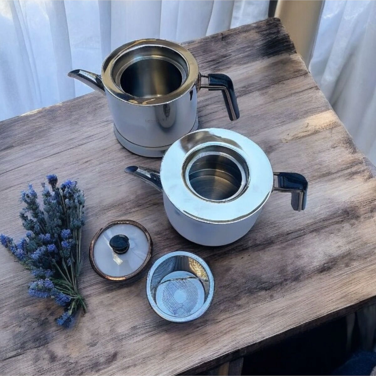 Bambum Fita Süzgeçli Aile Boy Çelik Çaydanlık Takımı Siyah Siyah