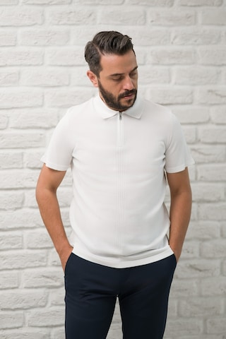 San&fa Slimfit Fermuar Kapamalı Rayon Kumaş Likralı Polo Yaka T-shirt Beyaz
