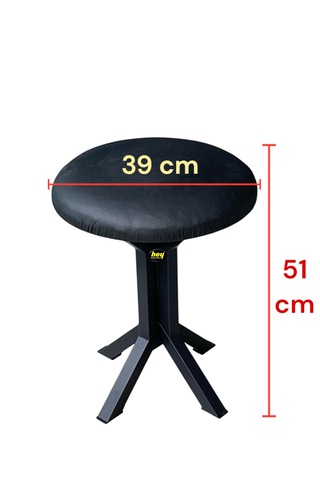 Tabure Siyah Deri Puf Makyaj Masası Sandalyesi Metal Sandalye