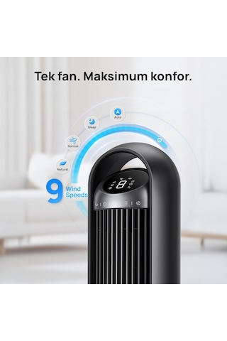 DREO Nomad TFT413S Kule Tipi Vantilatör, WiFi Kontrollü, Alexa Uyumlu, 25dB Sessiz Fan, 8 Hız Kademesi, 90° Salınım, Kumandalı Siyah