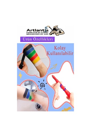 Yüz Boyası 10 Renk 1 Paket Face Paint Çevirmeli Yüz Kalemi Kolay Temizlenen Canlı Renkler Çok Renkli