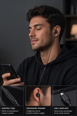 Özel Seri Kablolu Kulaklık Type-c S11+ Siyah Kulak İçi Müzik Dinleme Mikrofonlu Model S11+