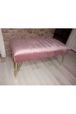 Modern Çizgi Model Puf Ayakucu Bench Gold Metal Ayak 100 Cm Pembe