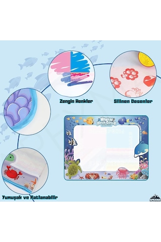 Deniz Hayvanları Temalı Sulu Sihirli Boyama Halısı - Özel Sulu Kalem Ile Water Painting Su Matı Genel