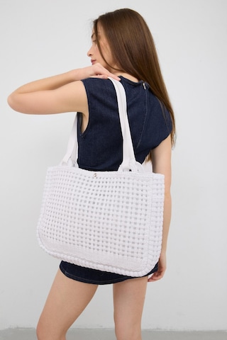 Shule Bags Fabri Big Size Makrome Omuz Çantası Beyaz Beyaz