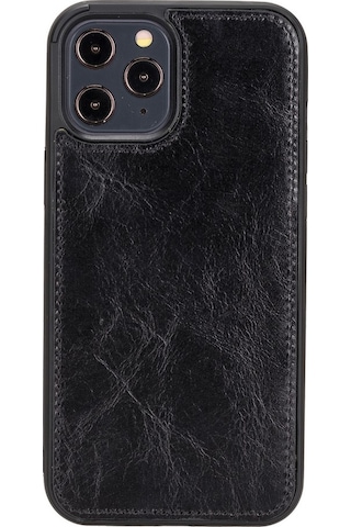 Apple Uyumlu iPhone 12 Pro Max Deri Cüzdanlı Kılıf Rst1 Siyah Siyah