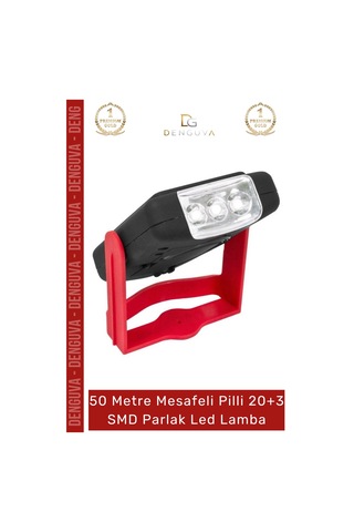 Ledlamba 20 Smd Beyaz Işık 50 Metre Menzil Askılı Pilli Kamp Avcı El Feneri Sert Plastik Parlak Led