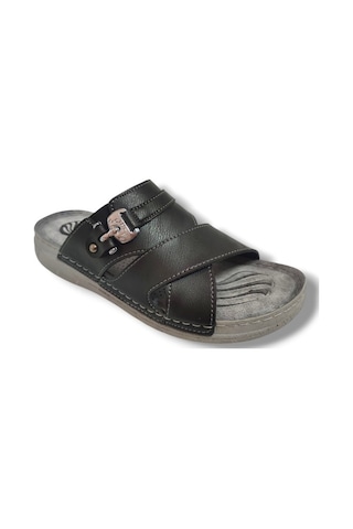 Enova M244-0105 Deri Anatomik Fashion Tokalı Erkek Terlik Siyah