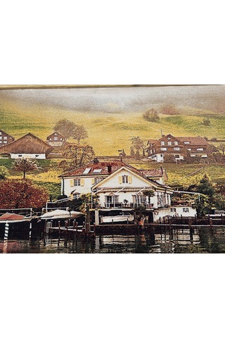 Kıyı Evleri Ve Tekne Limanı Adlı İran Tebriz Halı Tablo 123x73cm - Duvar Halı Kilim Tablo