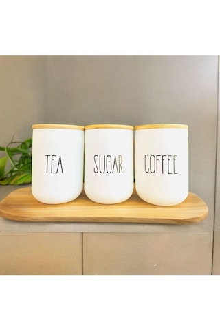 3 Lü Vakumlu Cam Bambu Kapaklı Çay Kahve Şeker Kavanozu Saklama Kabı 1300ml Çok Renkli
