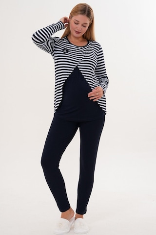 Mecit Pijama Mecit 6303 Lacivert Likralı Spor Hamile Lohusa Pijama Takımı