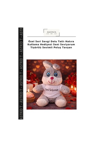 Özel Seri Sevgi Dolu Tatlı Hatıra Kutlama Hediyesi Seni Seviyorum Tişörtlü Sevimli Peluş Tavşan Çok Renkli
