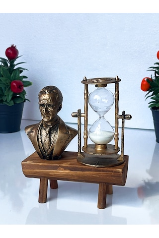 Atatürk Büstü Ve Kum Saati Ahşap Standlı Dekoratif Biblo