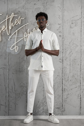 Advante İnce Çizgili Yaka Düğmeli Katlamalı Kol Pamuklu Slimfit Yazlık Keten Gömlek Yeşil