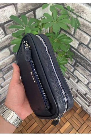 Guard Leather Guard Lacivert Hakiki Deri Şifreli El Çantası Çok Renkli