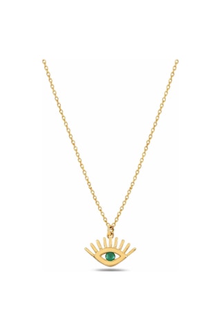Çekirdekjewelry 925 Ayar Gümüşgold Kaplama Yeşil Taşlı Göz Kolye Zarif Ve Modern Tasarım Sarı