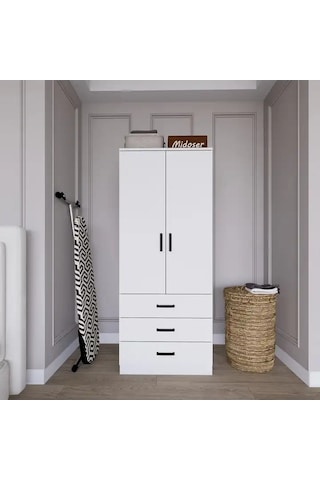 Easy Mat Beyaz 2 Kapılı 3 Çekmeceli Gardırop Beyaz