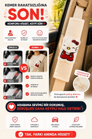 Pofuduk Beyaz Emniyet Kemeri Aksesuarı - Emniyet Kemeri Kılıfı - Araç Emniyet Kemeri Omuz Koruyucu 1 Adet