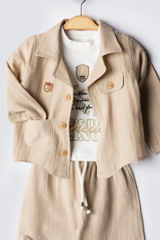 Erkek Bebek Ceket Yaka Müslin Gömlek 3'lü Takım Açık Kahverengi