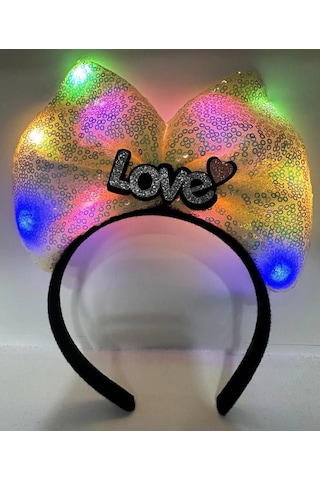 Mey İthalat Led Işıklı Love Yazılı Sarı Fiyonk Taç Kız Çocuk Parti Tacı